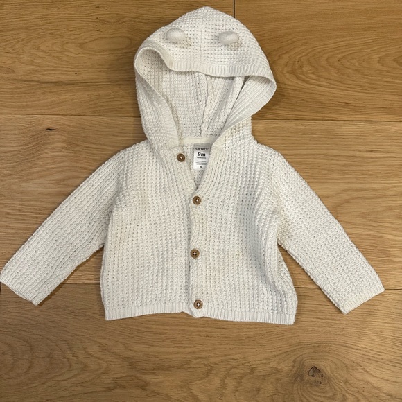Carter's White Knit Baby Cardigan with Hood - Picture 1 of 4